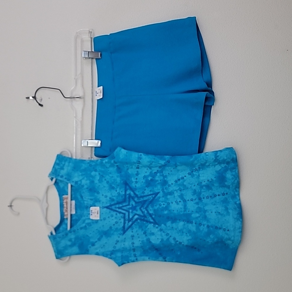 NWT Knitworks Toys R US Blue Tie Dye Sparkle Stars Sleeveless Top & Shorts S